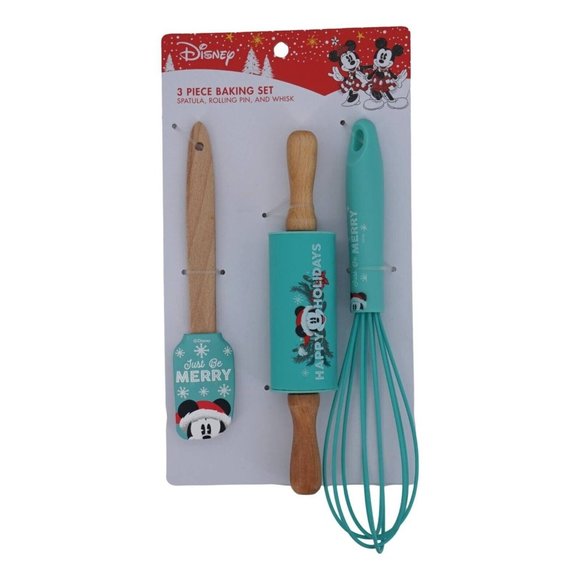 Disney 3 Piece Baking Set (Spatula Rolling Pin Whisk) Festive Kitchen Essentials - Picture 1 of 6